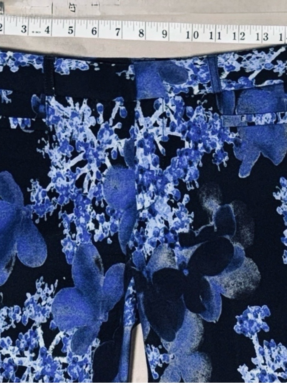 Banana Republic Women’s Size 4 Black Sloan Pants Blue Floral Print w/Hook - Picture 6 of 7